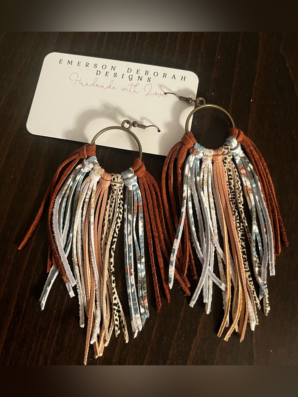 Brown & Blue Fringe Hoop Earrings